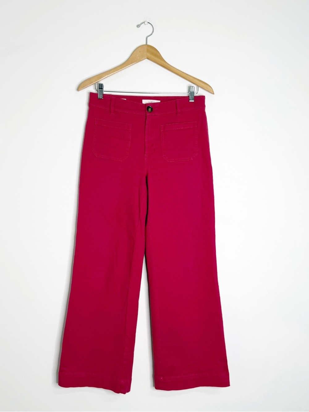 LOFT Palmer Wide Leg Pink Jeans 4 Petite High Rise Stretch Pants